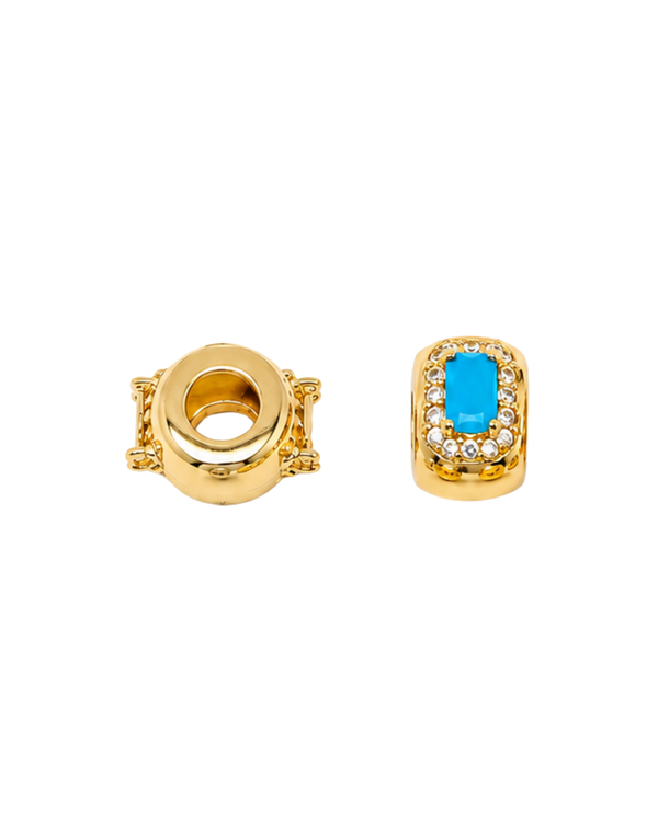 Charm espaciador zirconia baguette turquesa con baño de oro 18K