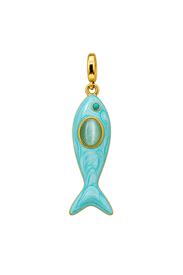 Charm pez Riviera turquesa esmaltado con baño de oro 18K
