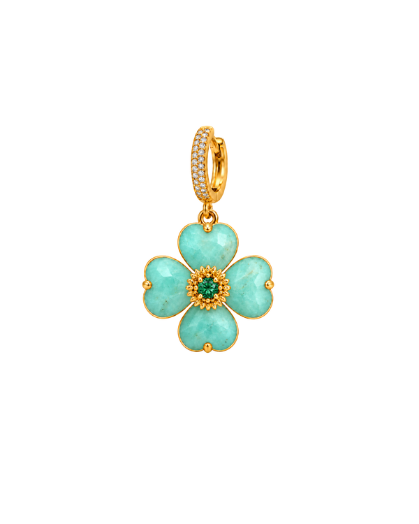 Bloom Flower Charm de amazonita natural con zirconia verde