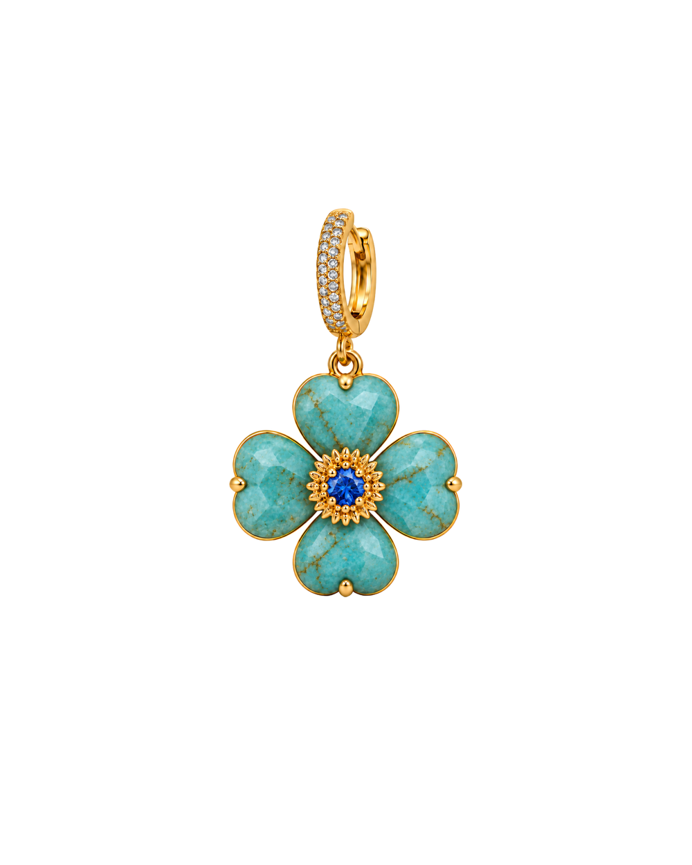 Bloom Flower Charm de turquesa natural con zirconia azul
