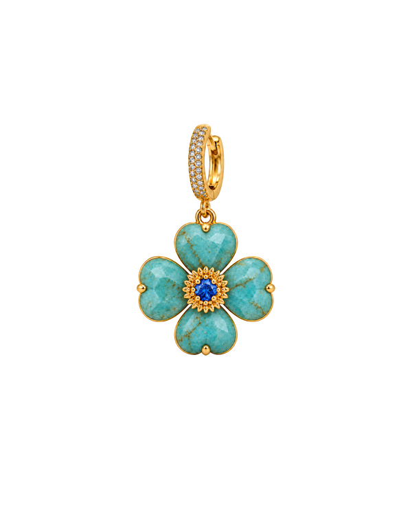 Bloom Flower Charm de turquesa natural con zirconia azul