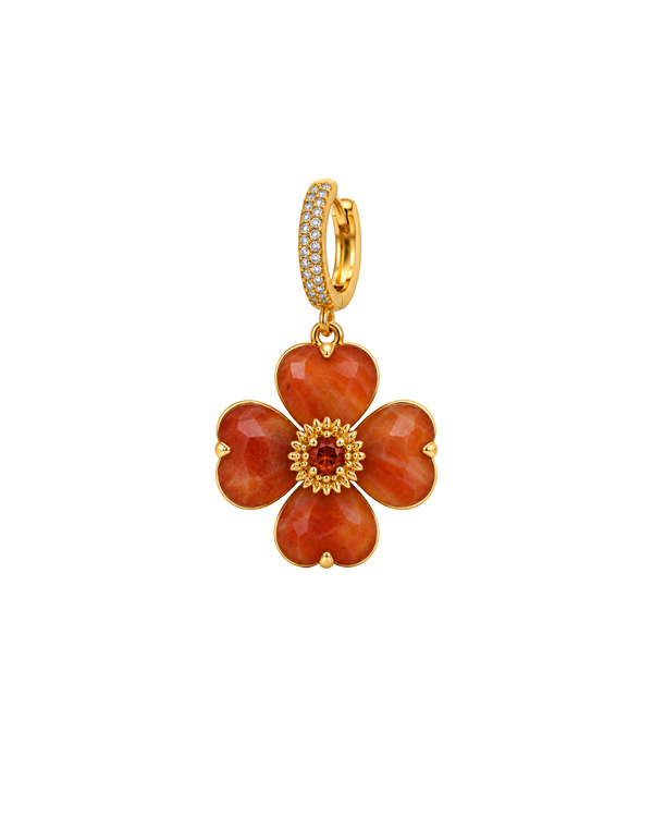 Bloom Flower Charm de cornalina natural con zirconia roja