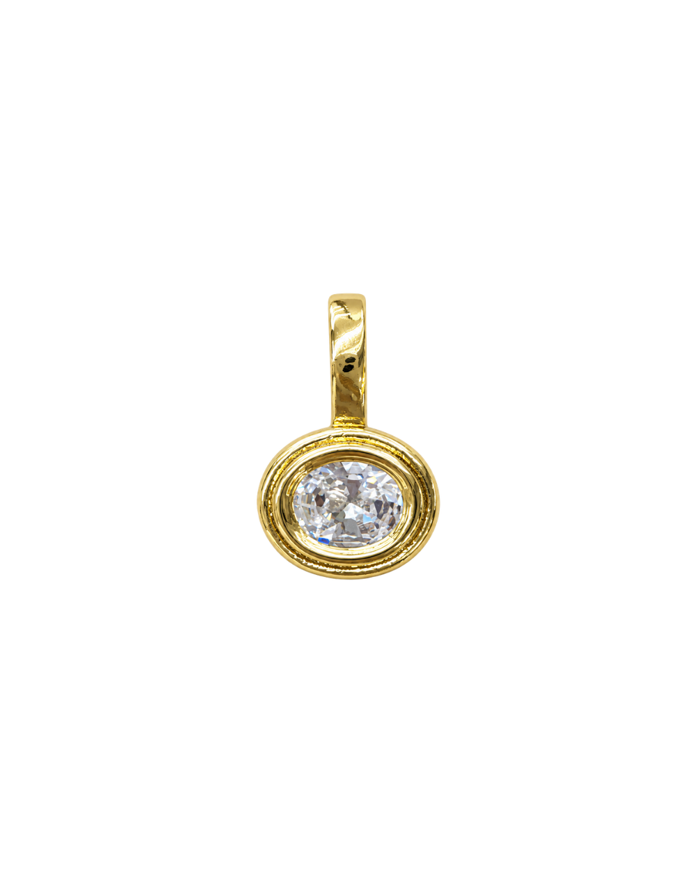Charm ovalado con circón y doble marco en baño de oro 18K