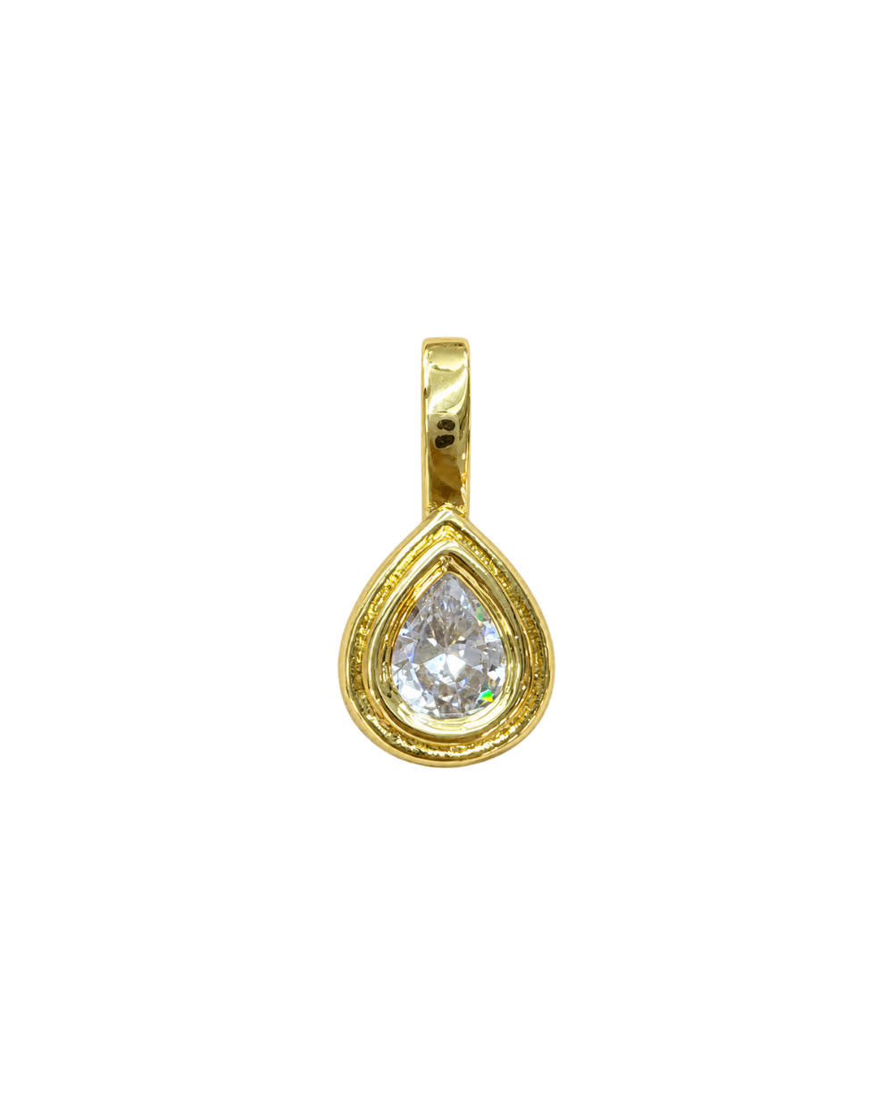 Charm de lágrima con circón y doble marco en baño de oro 18K