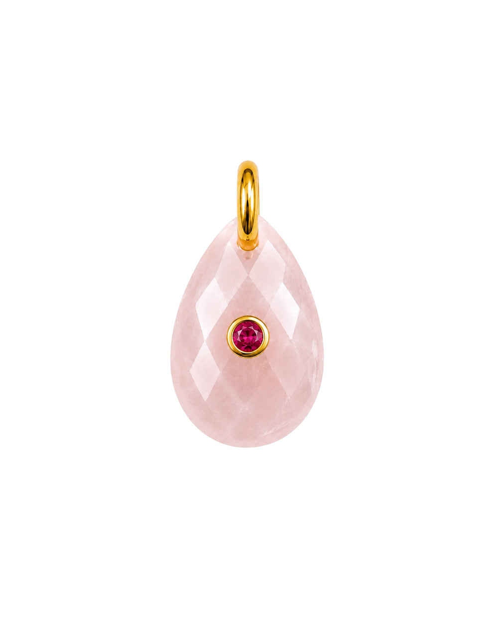 Charm Luna Round con cuarzo rosa natural y baño de oro 18K
