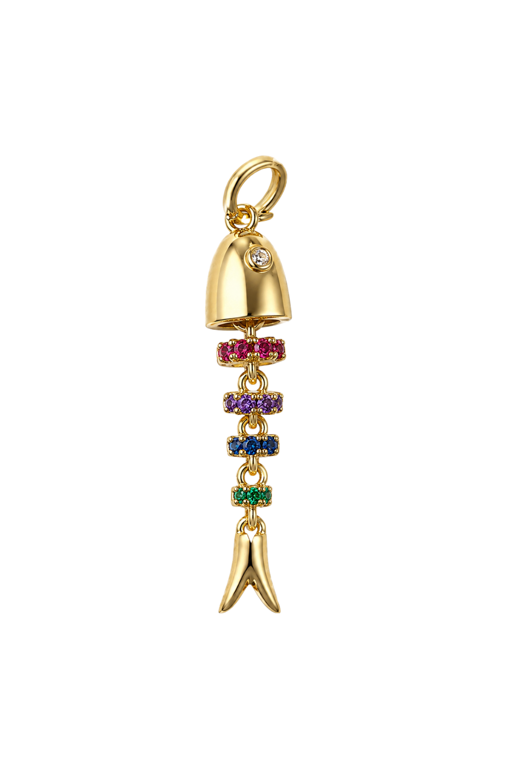 Charm pez esqueleto articulado multicolor con baño de oro 18K