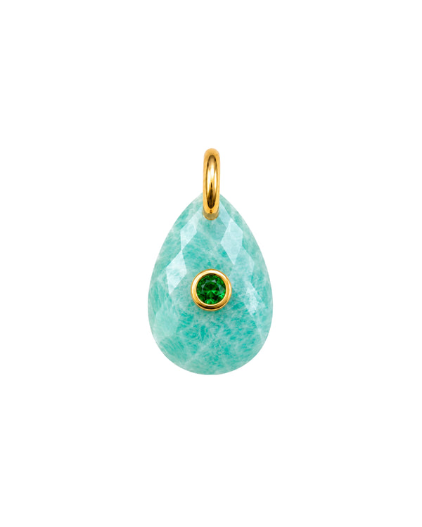 Charm Luna Round con aventurina verde natural y baño de oro 18K