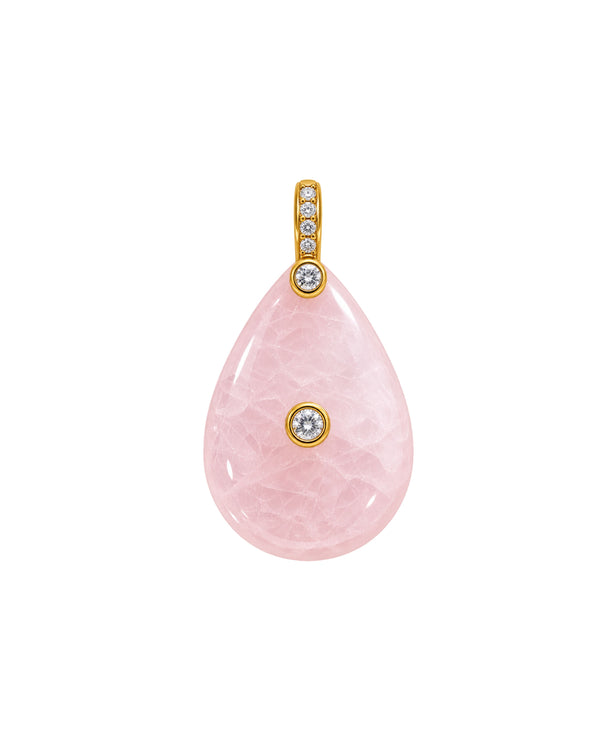 Charm gota con cuarzo rosa natural y baño de oro 18K