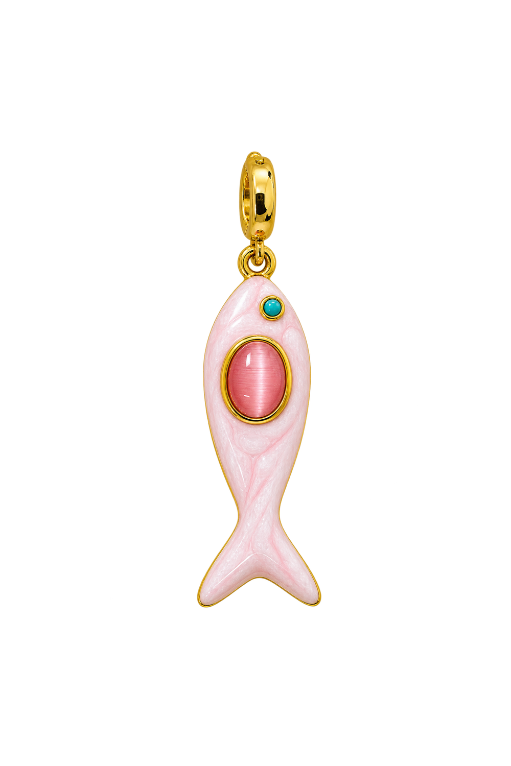 Charm pez Riviera rosa esmaltado con baño de oro 18K