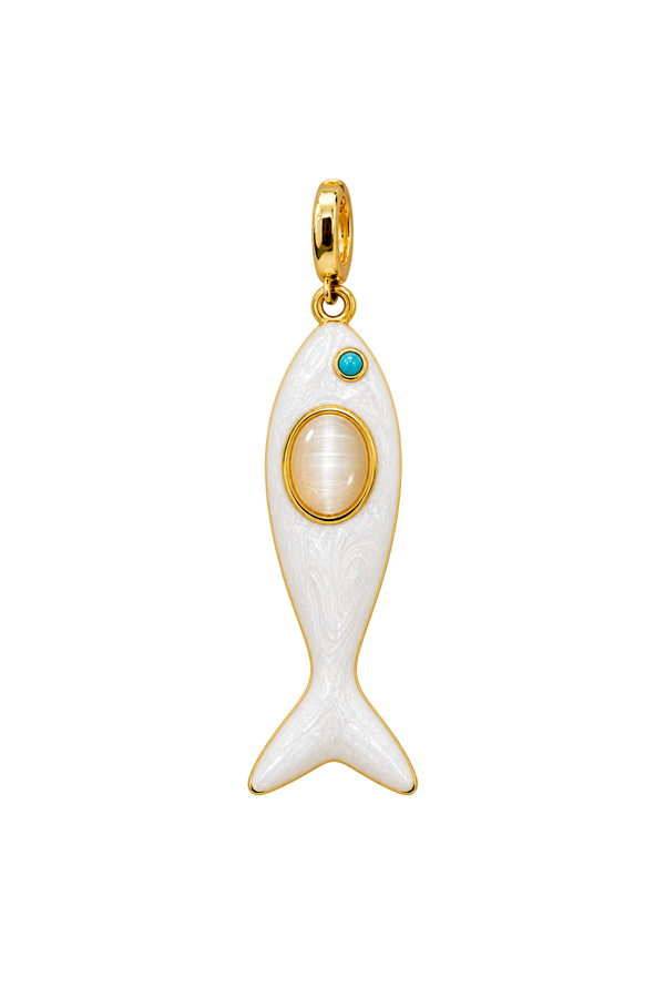 Charm pez Riviera blanco esmaltado con baño de oro 18K