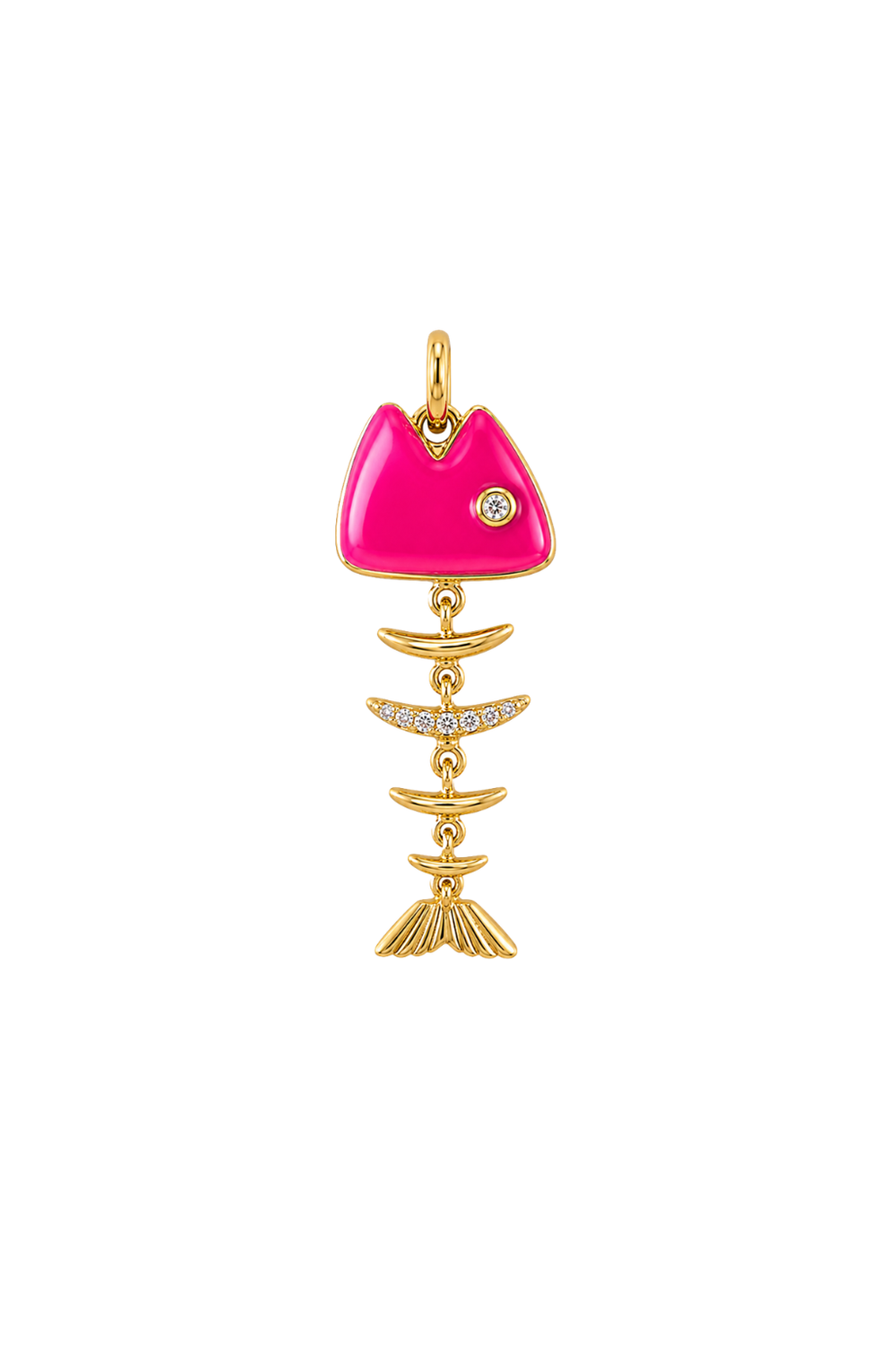 Charm pez esqueleto rosa esmaltado con baño de oro 18K
