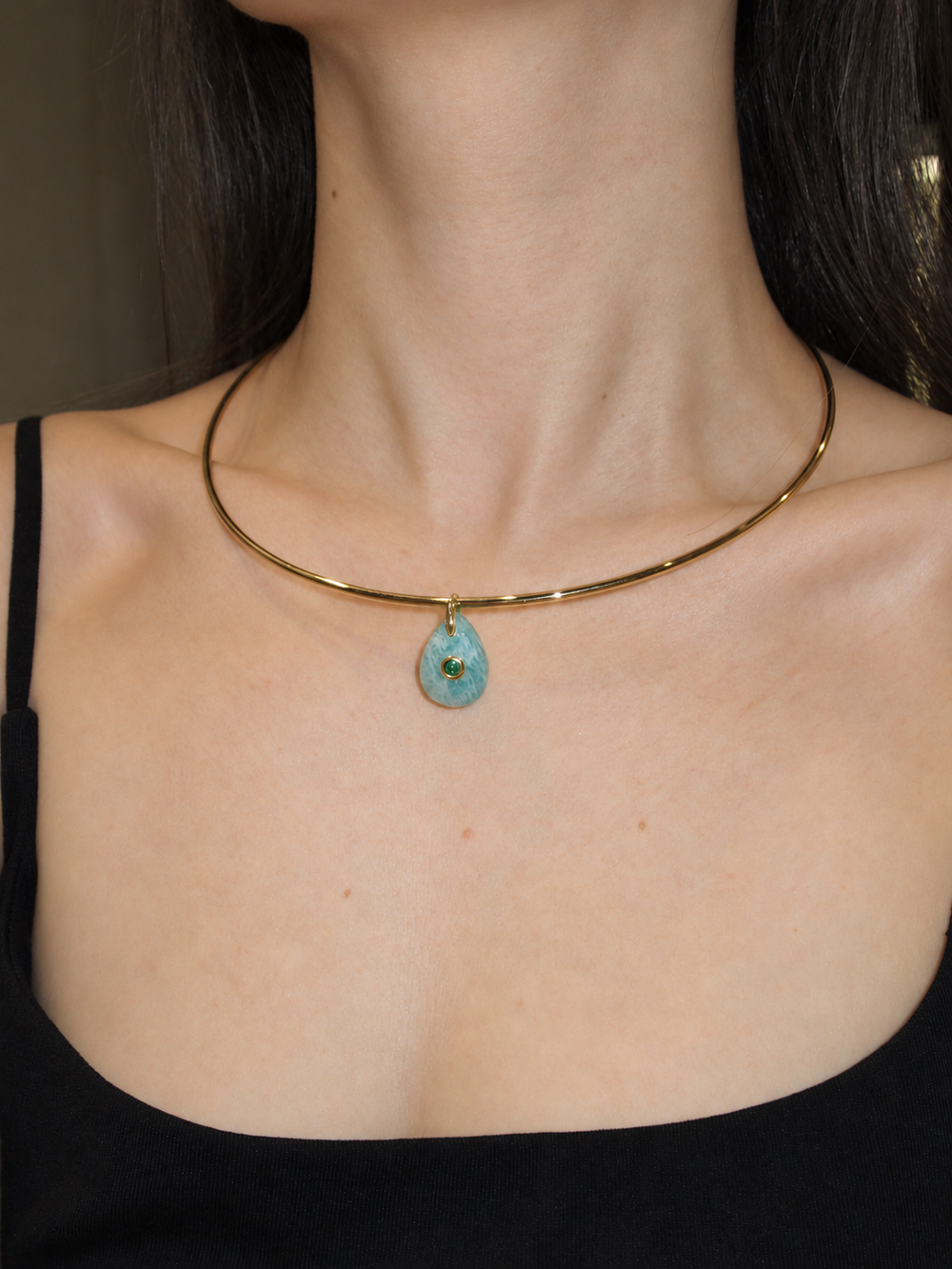 Luna Round Natural Stone Charm Aventurina Verde